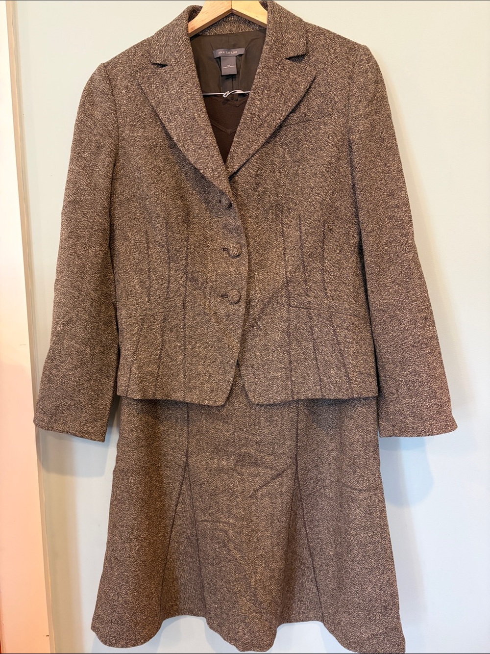 Ann Taylor Brown Tweed Skirt Suit Set - wool blend - office wear - fall staple